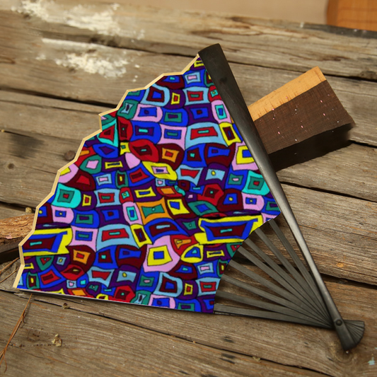 Wavy Square Pattern Double-side Custom Spun Silk Fan Retro Hand-held Folding Fan