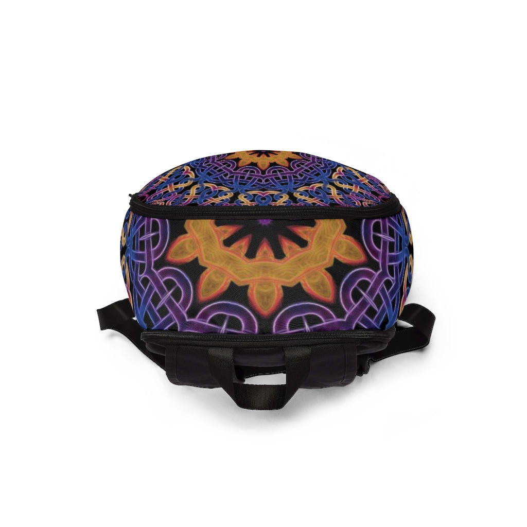 Blue Gold Celtic Kaleidoscope Unisex Fabric Backpack