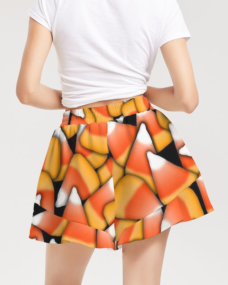 Candy Corn Pattern Women's Ruffle Shorts