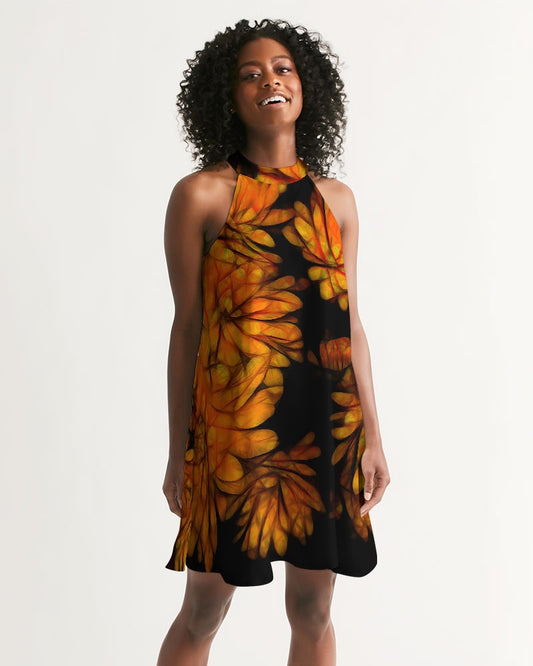 Yellow Fall Mums Women's Halter Dress