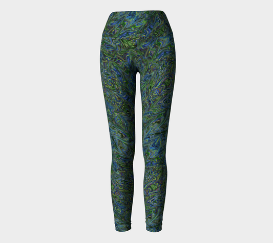 Blue Green Liquid Swirl Yoga Leggings