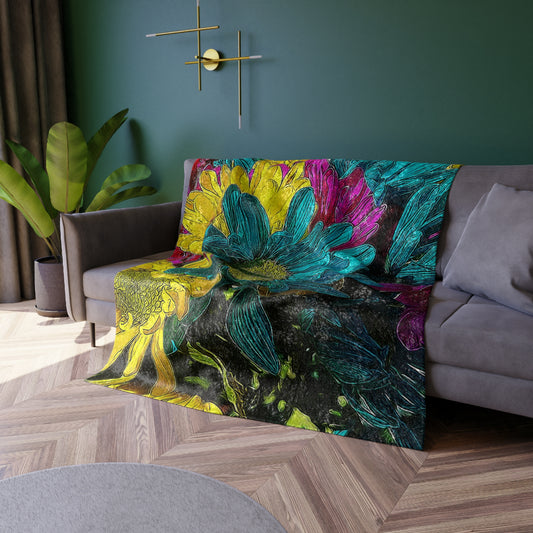 Colorful Daisies Crushed Velvet Blanket
