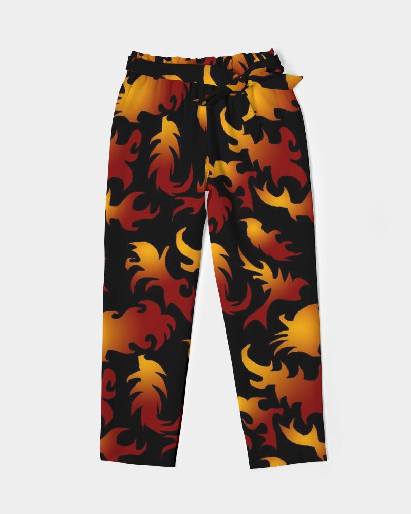 Abstract Flames Pattern  Women's Belted Tapered Pants