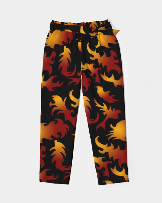 Abstract Flames Pattern  Women's Belted Tapered Pants