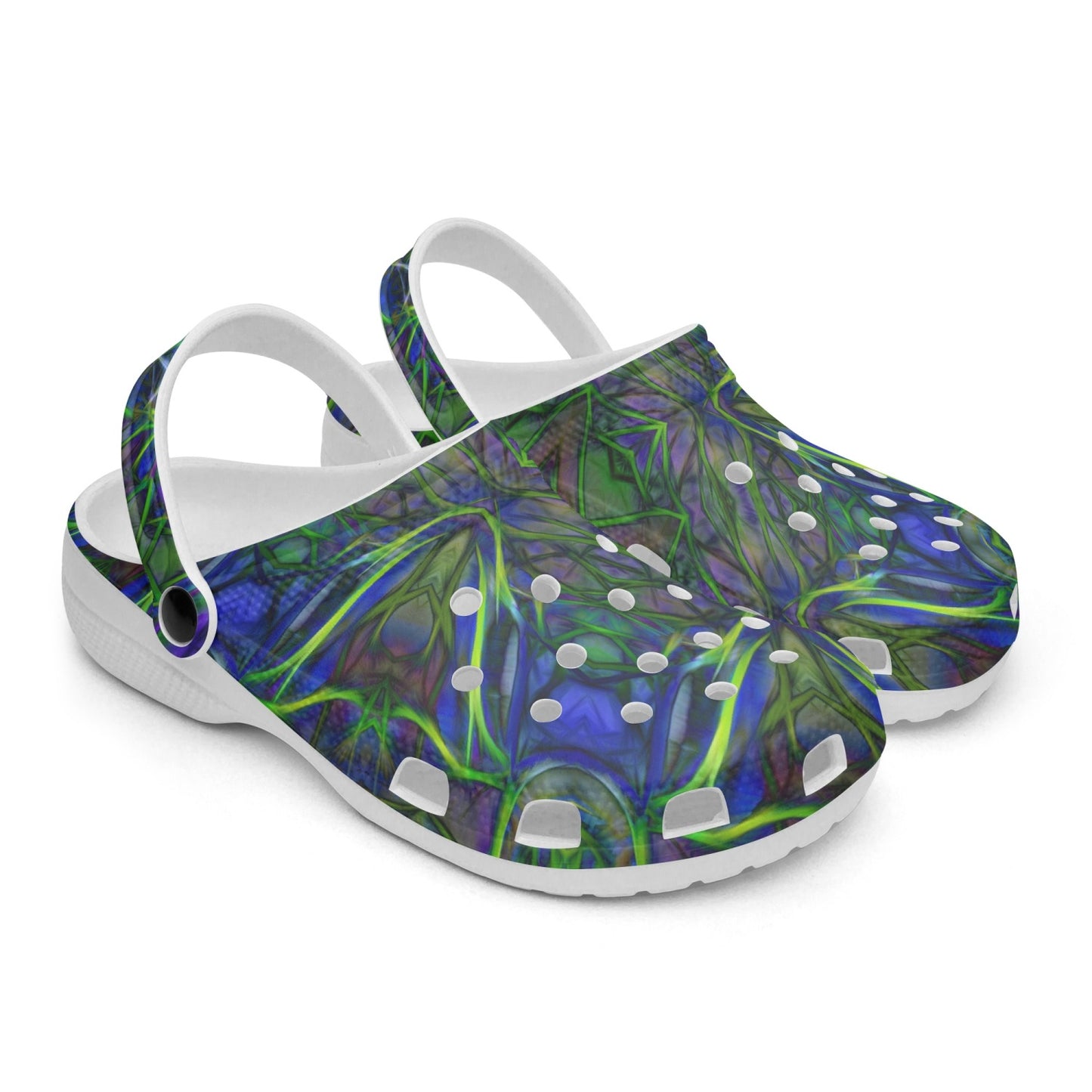 Blue Green Ribbon Kaleidoscope 413. All Over Printed Clogs