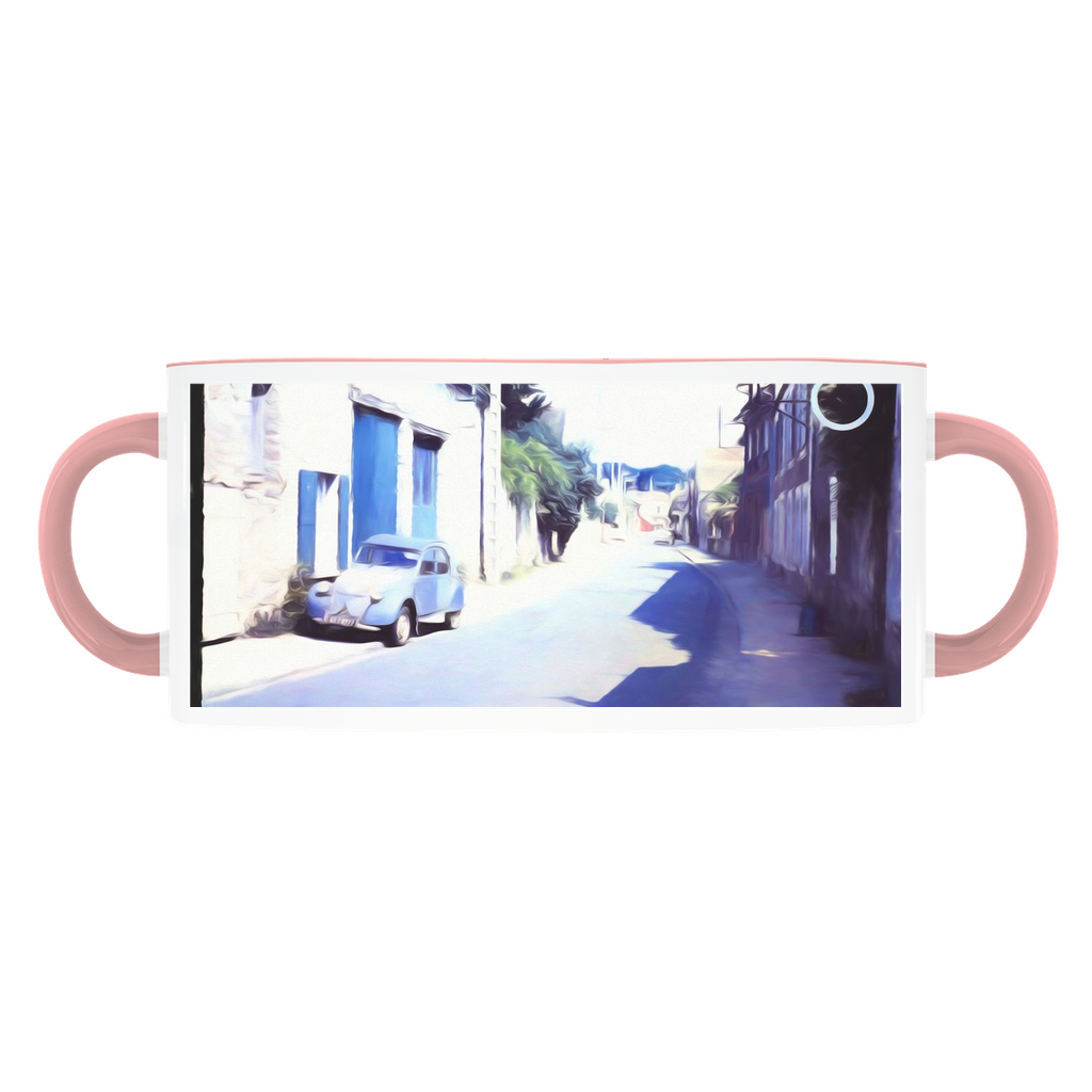 Vintage Travel Blue Car On The Street Accent Mugs