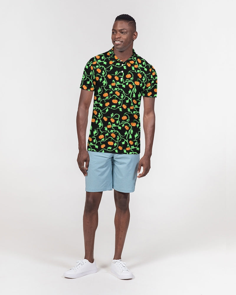 Pumpkin and Vines Patttern Men's Slim Fit Short Sleeve Polo