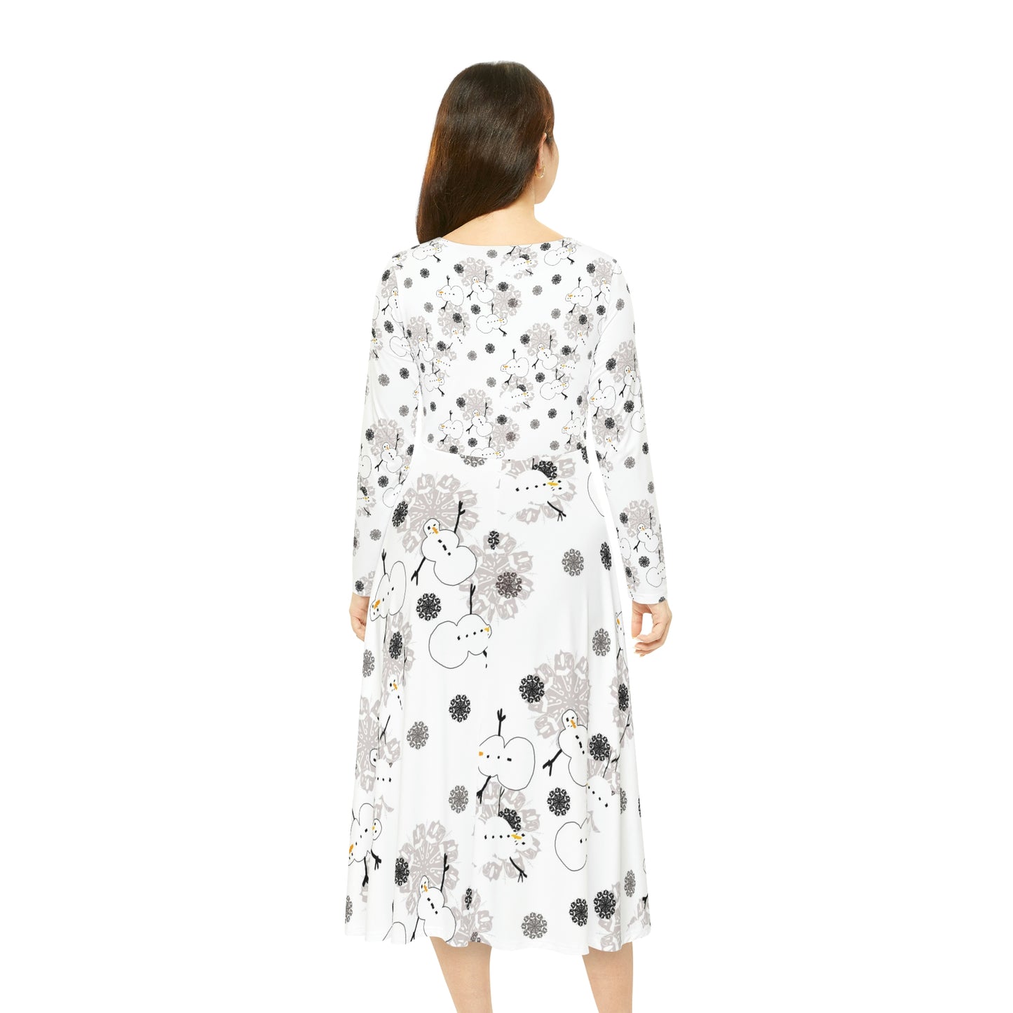 Snowman Pattern Women's Long Sleeve Dance Dress