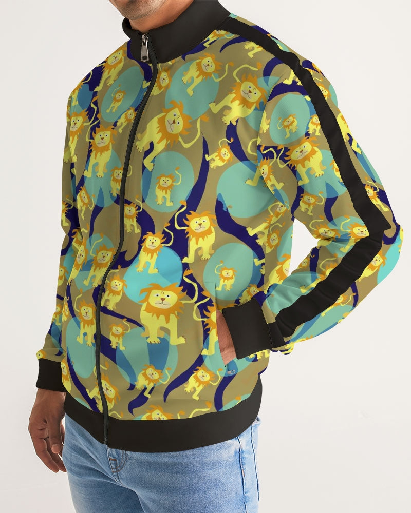 Lion Pattern Men's Stripe-Sleeve Track Jacket