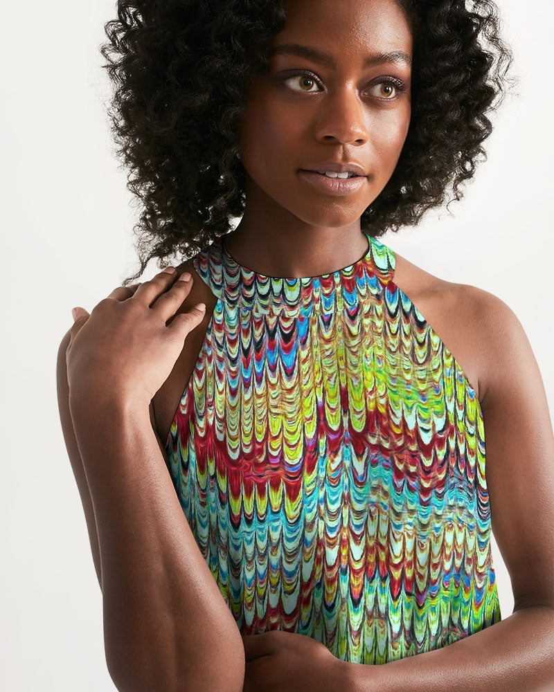 Cool Green Marbled Women's Halter Dress