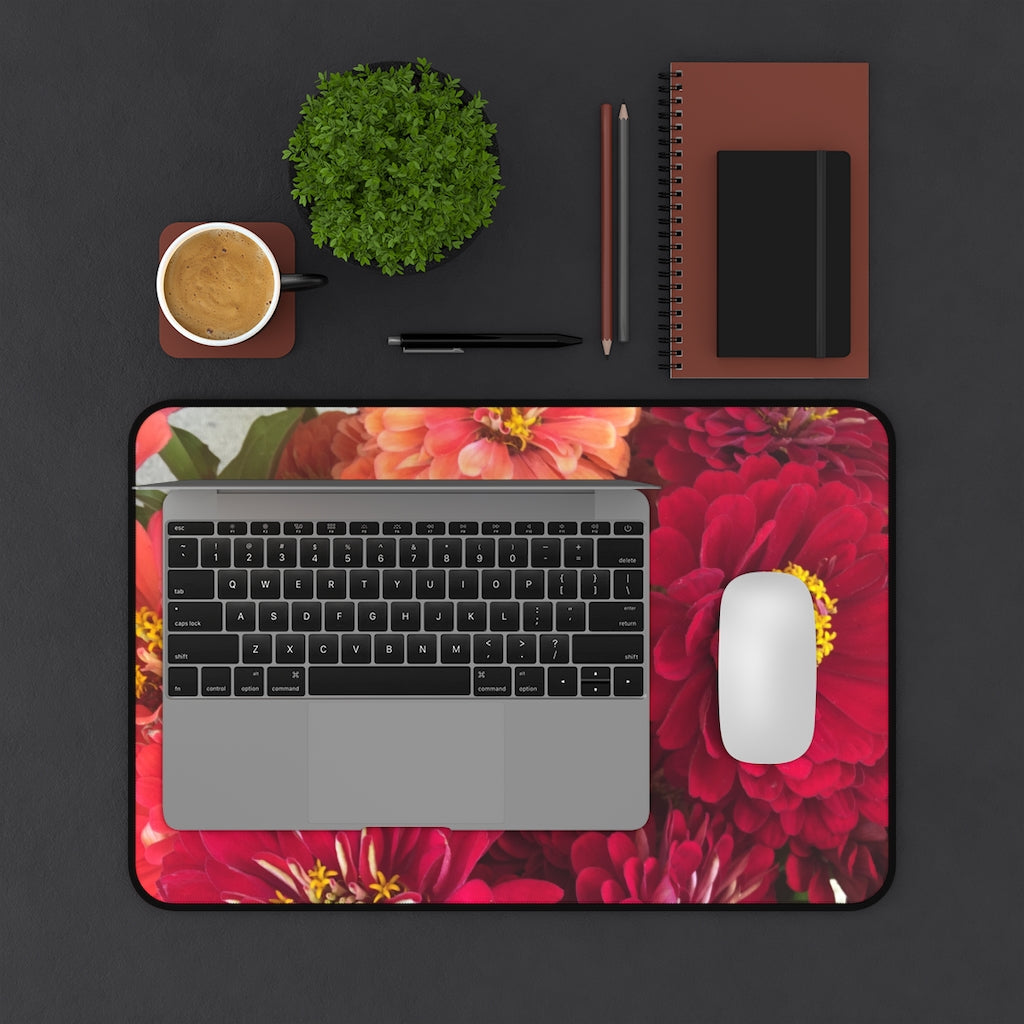 Peach and Pink Zinnias Desk Mat