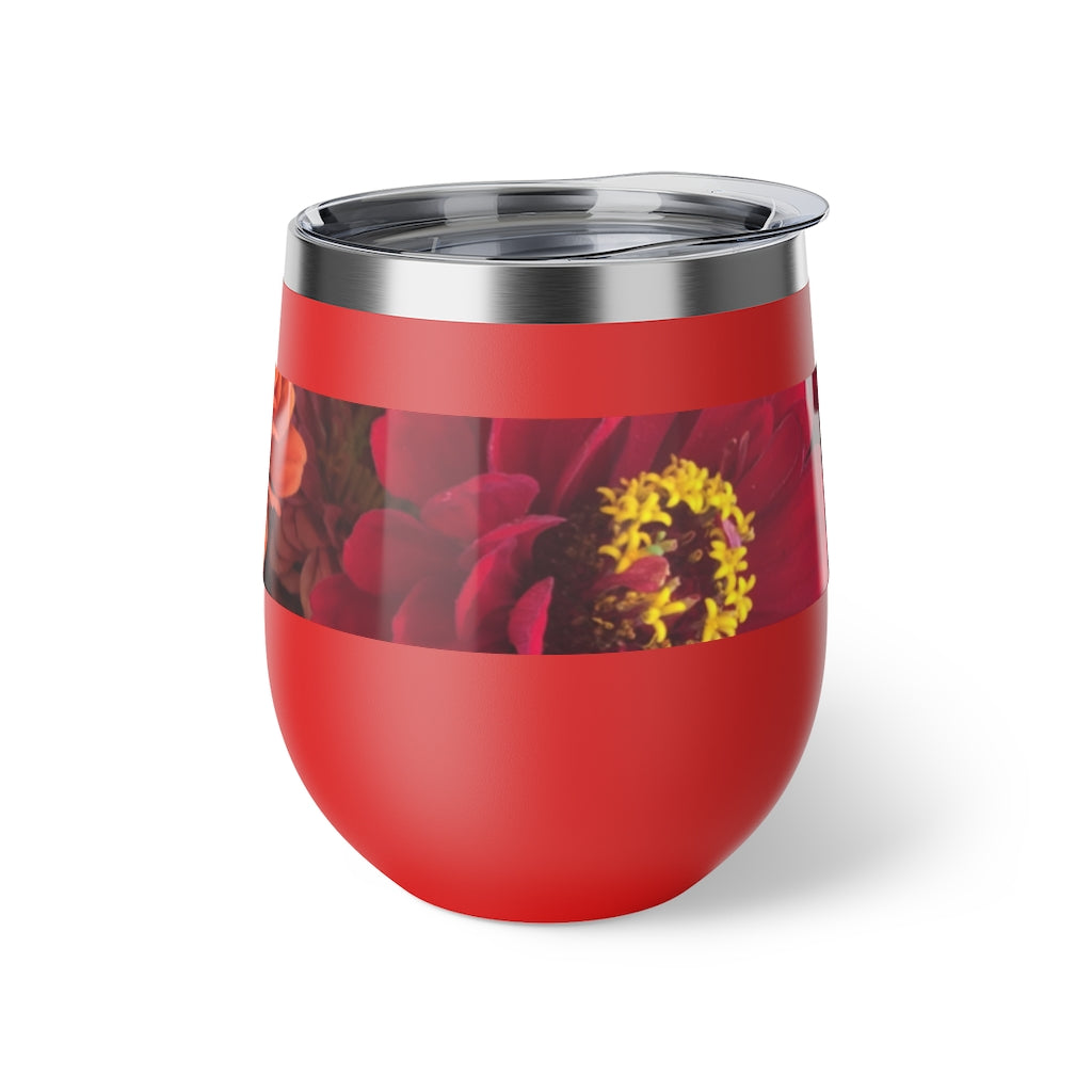 Peach and Pink Zinnias Copper Vacuum Insulated Cup, 12oz