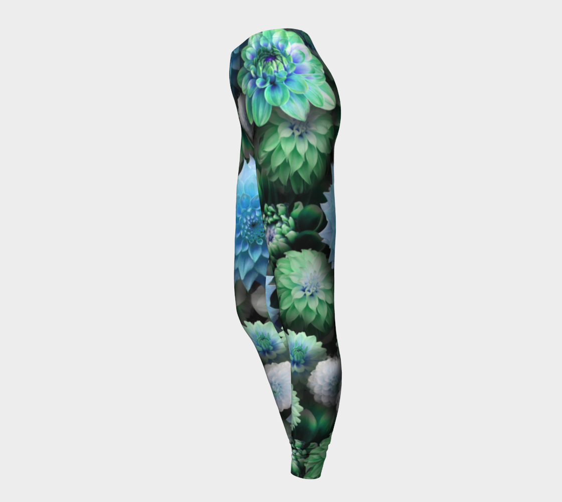 Blue Green Dahlias Collage Leggings