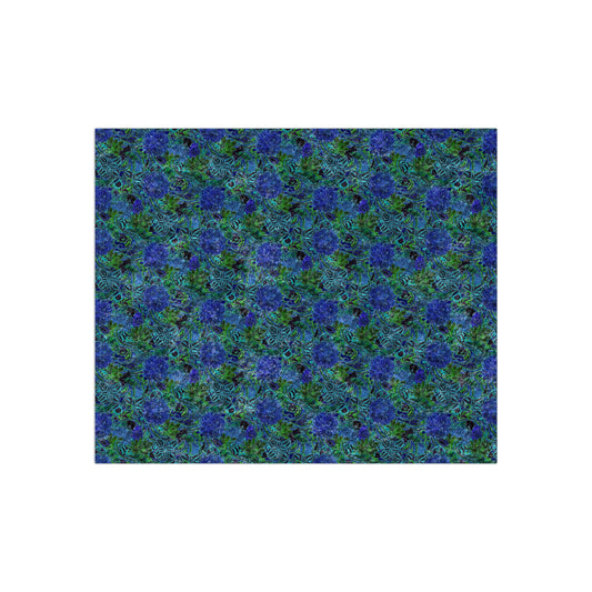 Blue Green Flower Pattern Crushed Velvet Blanket
