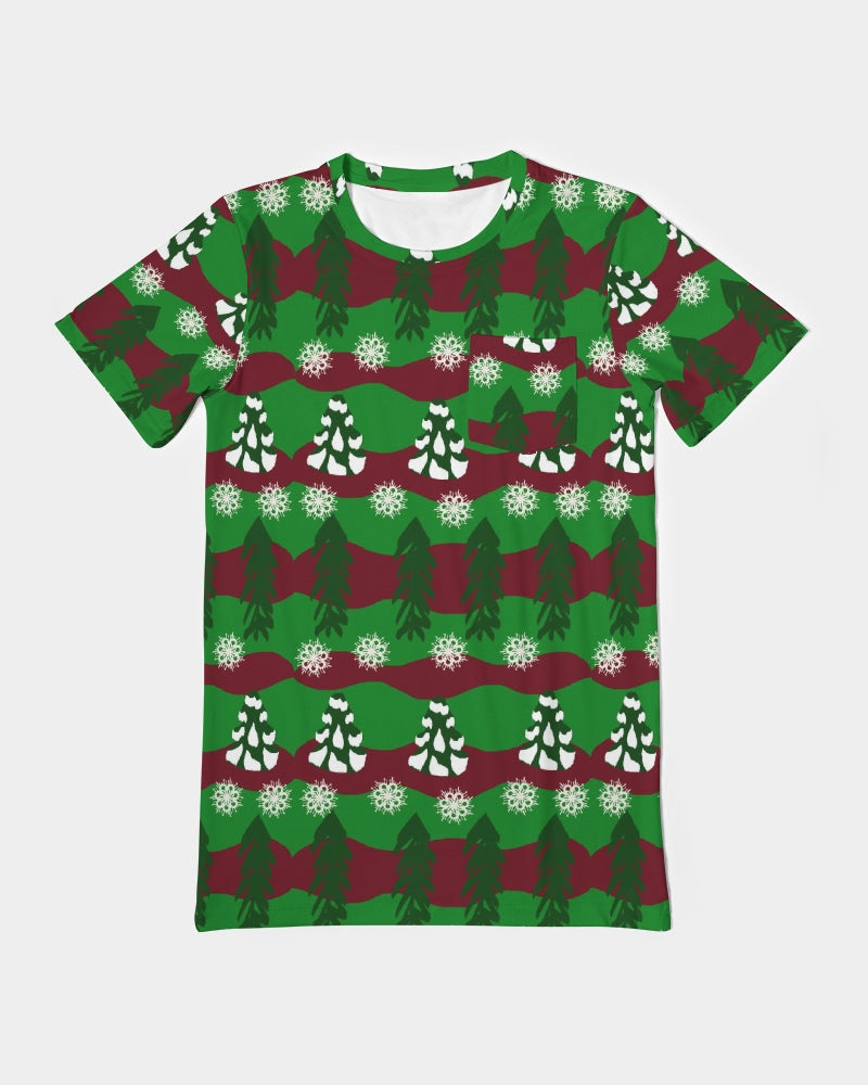 Snowy Evergreen Pattern Men's Everyday Pocket Tee