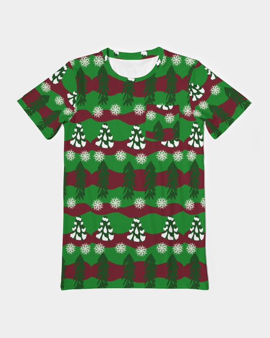 Snowy Evergreen Pattern Men's Everyday Pocket Tee