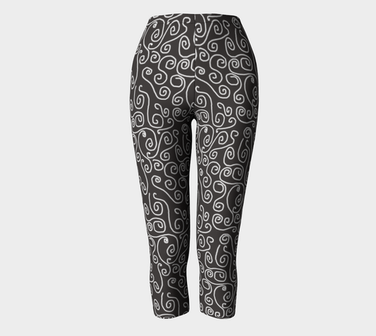 White Swirls On Gray Capris