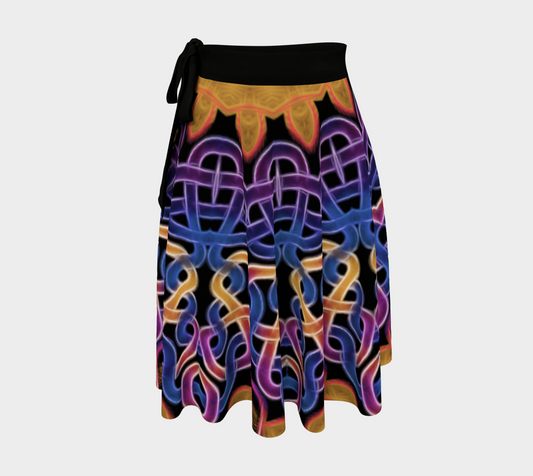Gold Blue Pink Celtic Kaleidoscope Wrap Skirt