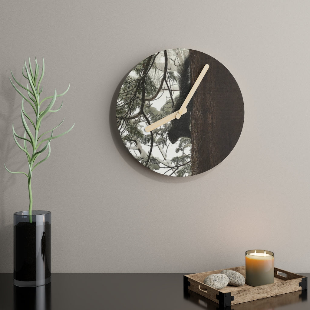Squirrel On a Snowy Tree Wooden Wall Clock