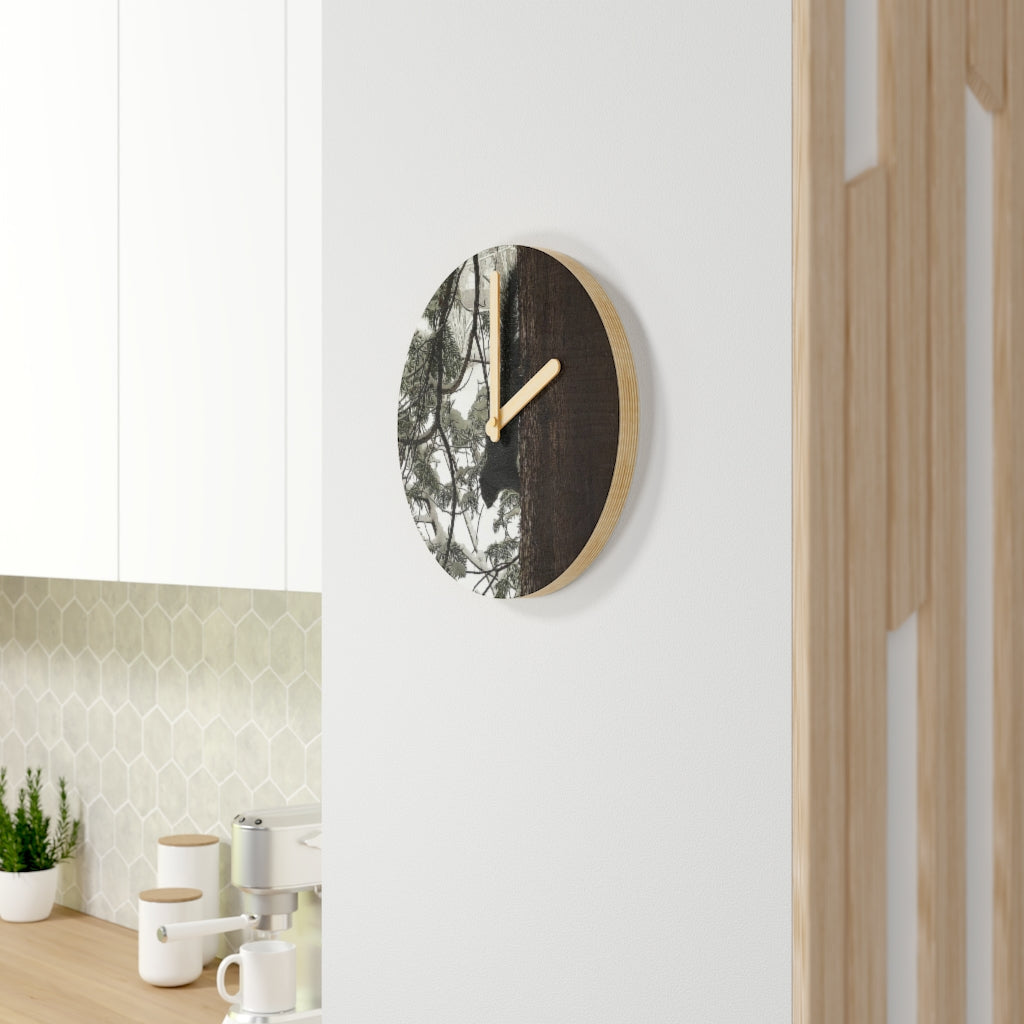 Squirrel On a Snowy Tree Wooden Wall Clock
