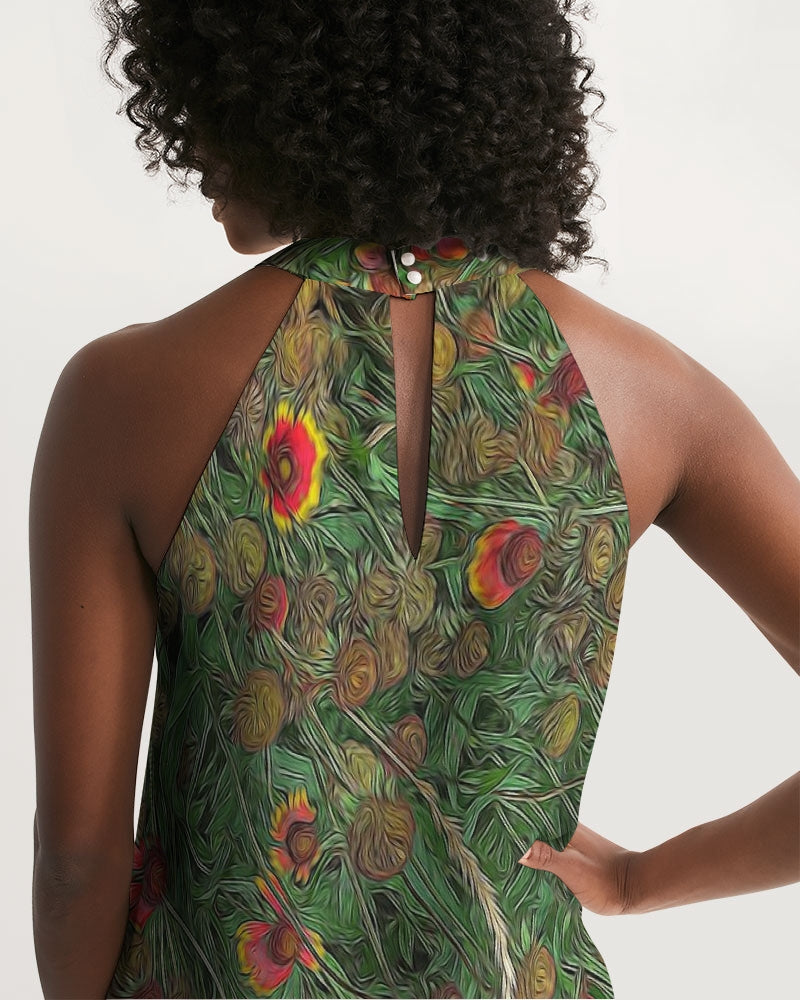Orange Flower Garden Women's Halter Dress