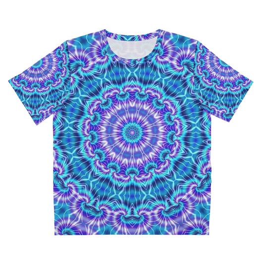 Blue and Purple Tie Dye Kaleidoscope Unisex AOP Cut & Sew T-Shirt