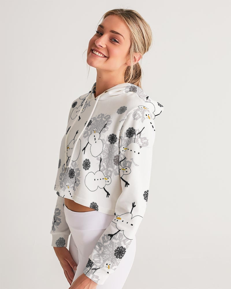 Snowman Pattern Women's Cropped Hoodie