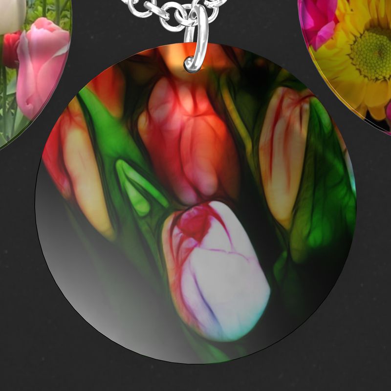 Spring Tulips and Daisies Triple Pendant Necklace