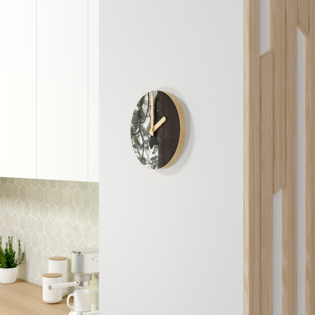 Squirrel On a Snowy Tree Wooden Wall Clock