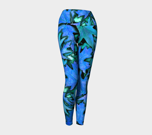 Blue Fall Leaves Yoga Leggings