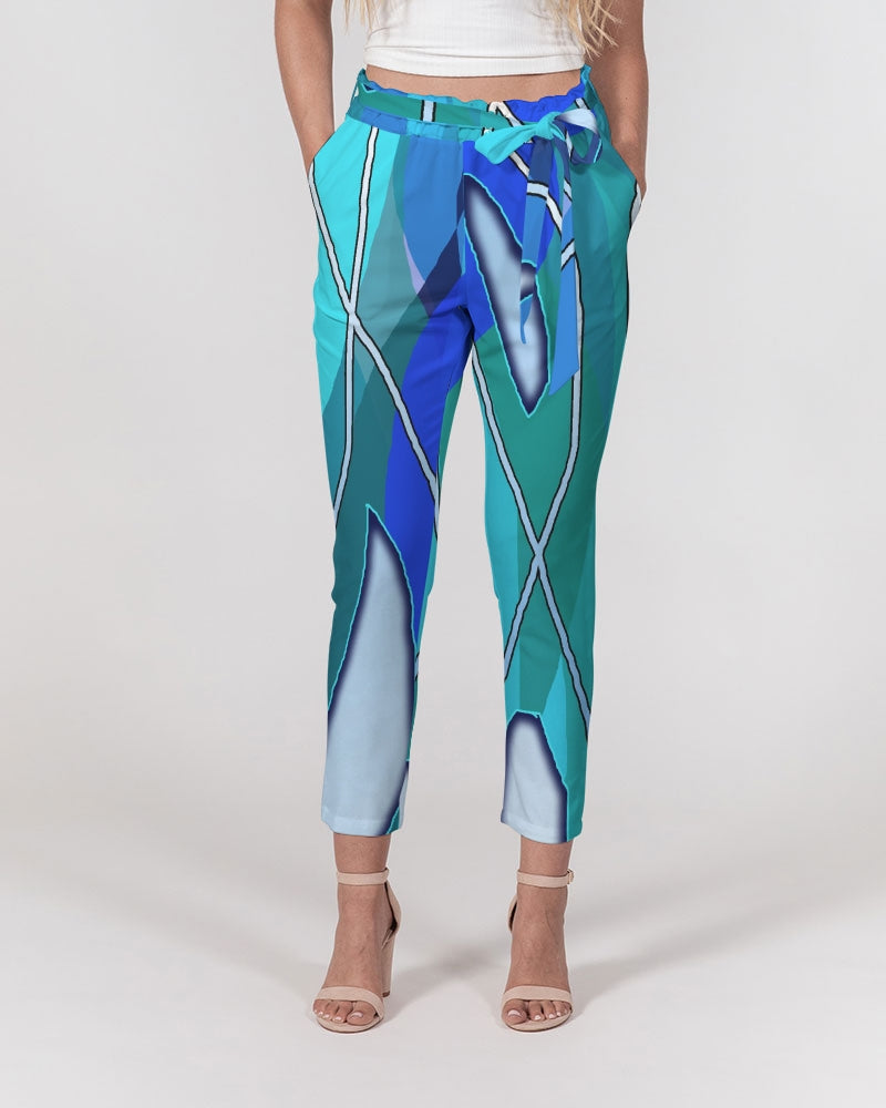 Wavy Blue Women's Belted Tapered Pants
