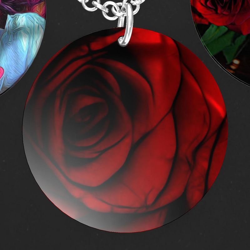 Red Roses Triple Pendant Silver Necklace