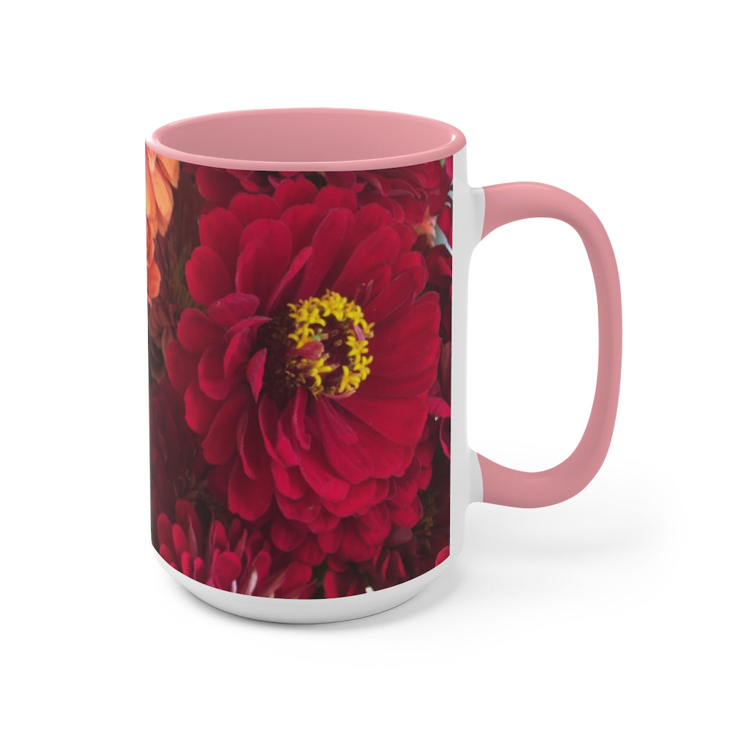 Peach and Pink Zinnias Accent Mug