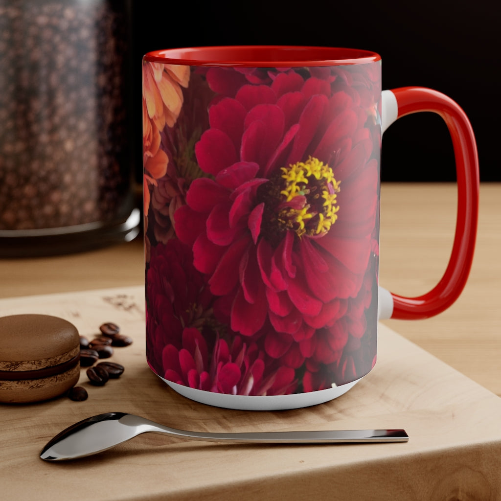 Peach and Pink Zinnias Accent Mug