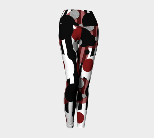 Black White Red Stripes Dots Yoga Pants