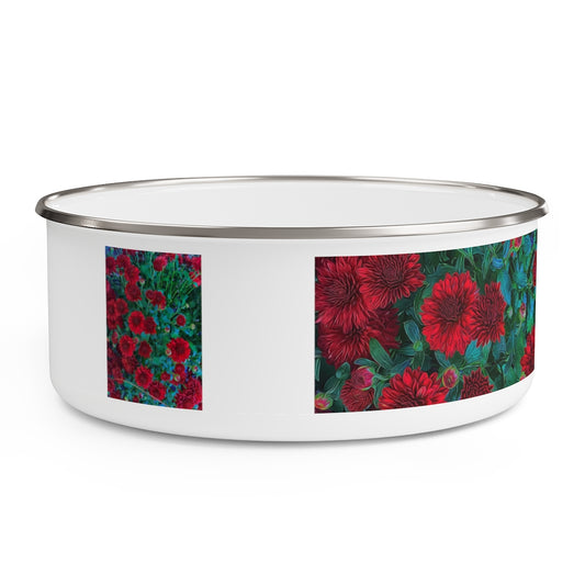 Red Mums Enamel Bowl