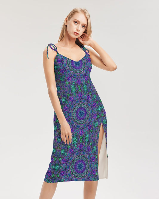 Blue Green Purple Kaleidoscope Women's Tie Strap Split Dress