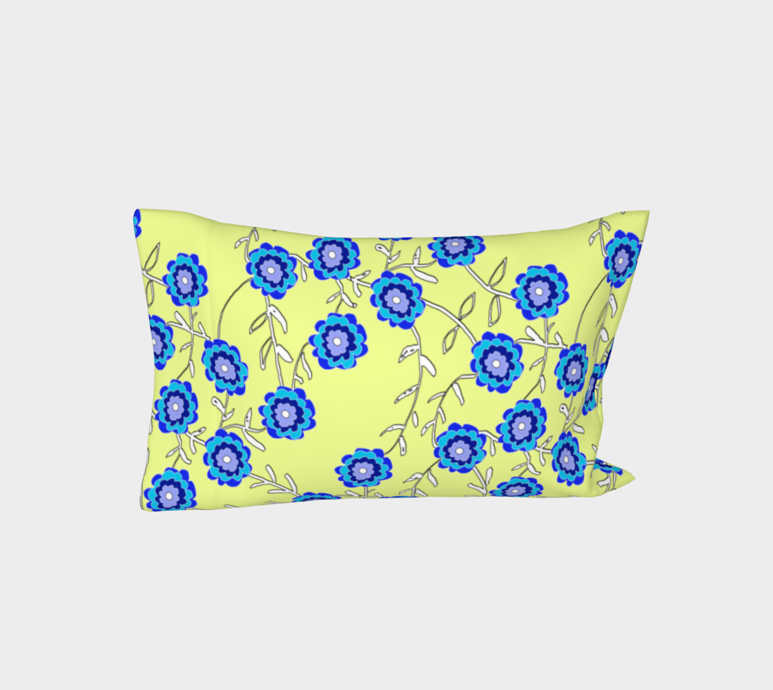 Blue Flowers On Yellow Bed Pillow Sleeve