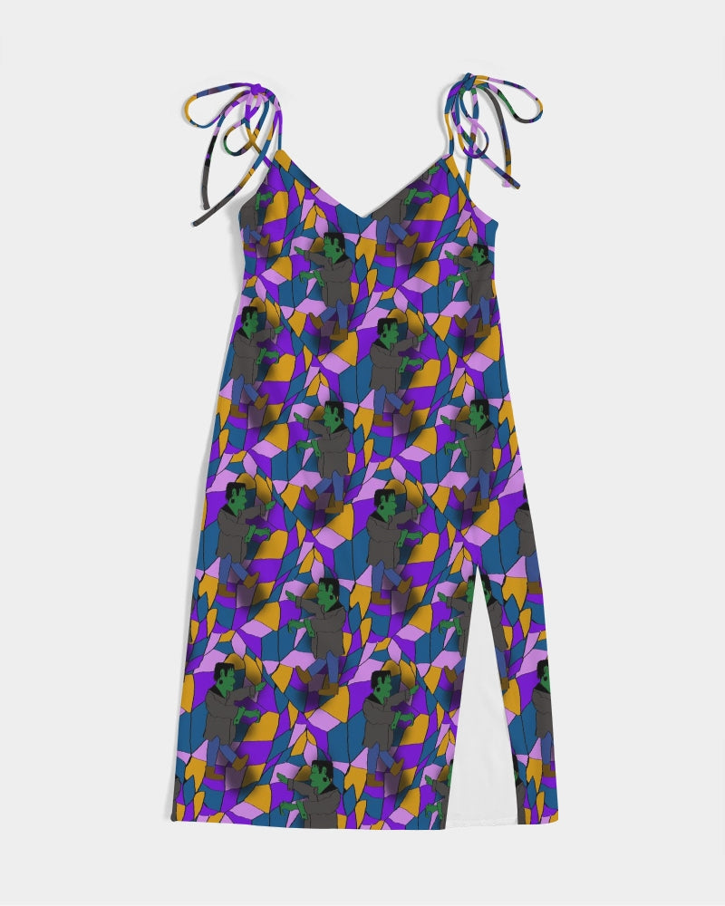 Frankenstein Pattern Women's Tie Strap Split Dress
