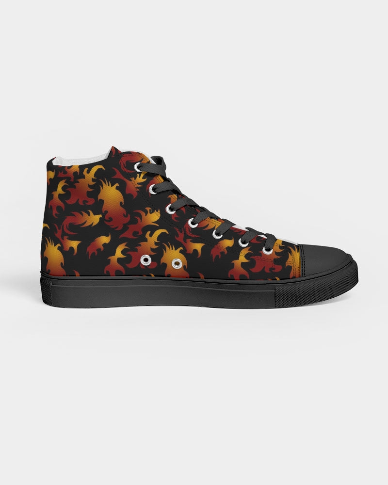 Abstract Flames Pattern  Men's Hightop Canvas Shoe - Black