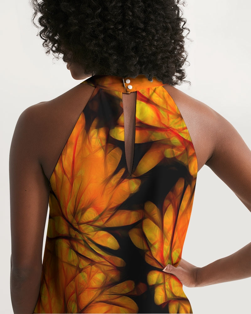 Yellow Fall Mums Women's Halter Dress