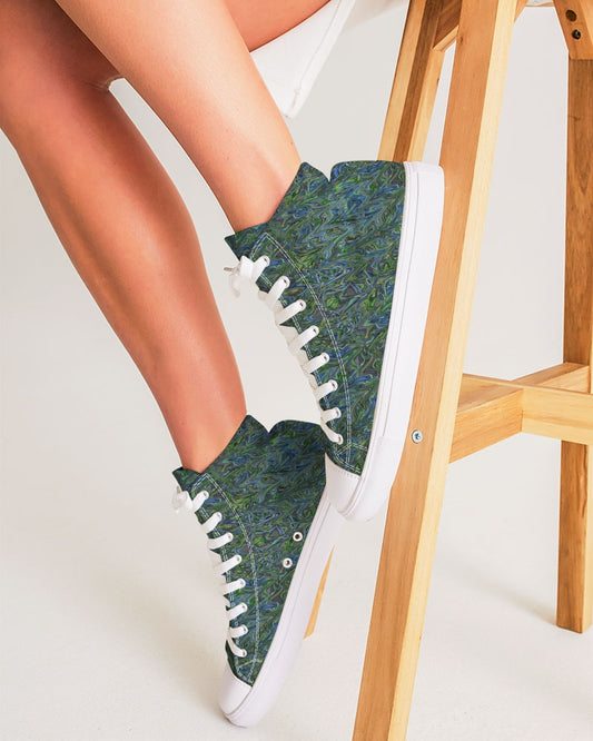 Blue Green Liquid Marbling Women's Hightop Canvas Shoe
