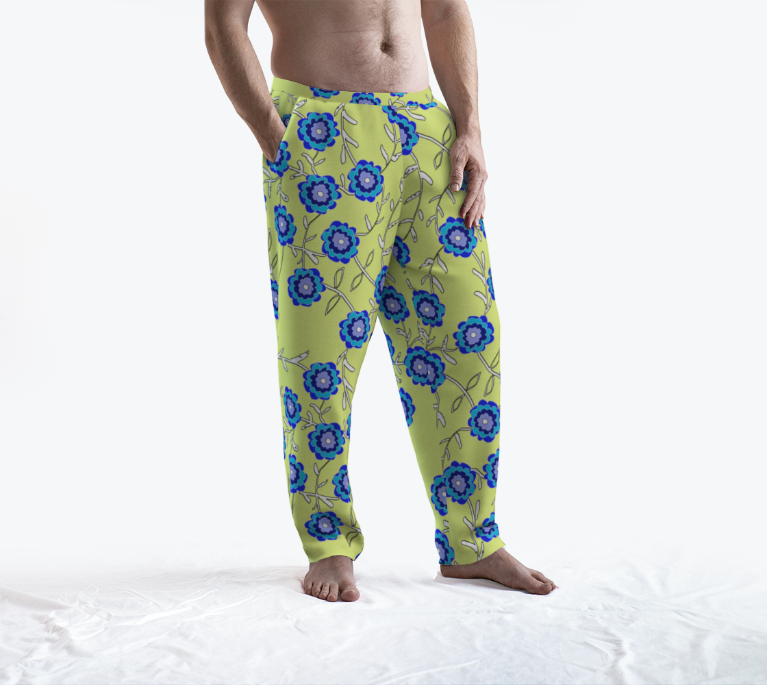 Blue Flowers On Yellow Lounge Pants