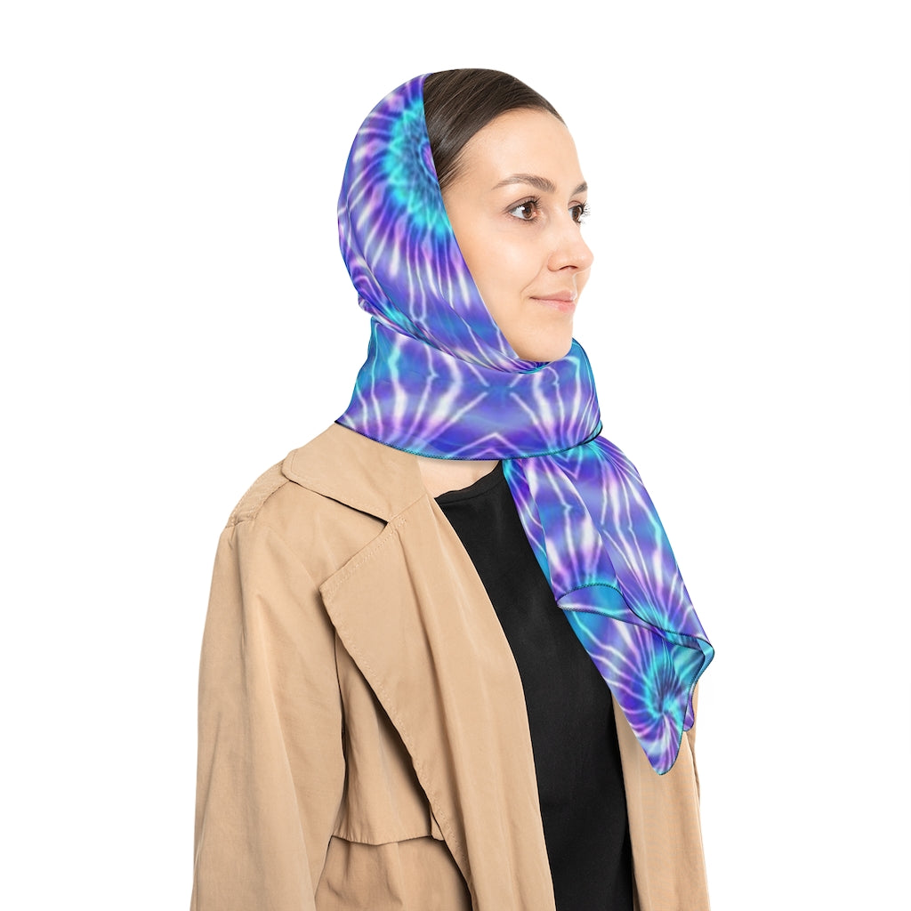 Blue and Purple Tie Dye Kaleidoscope Poly Scarf