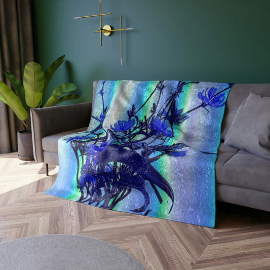 Blue Wildflowers on Backlight Crushed Velvet Blanket