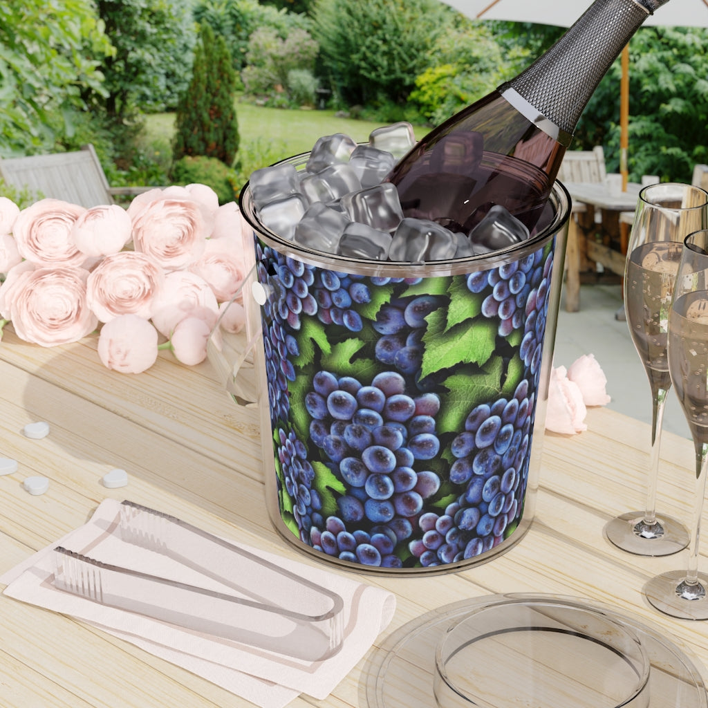 Grapes Pattern Ice Bucket with Tongs