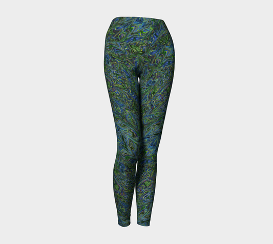 Blue Green Liquid Swirl Yoga Leggings