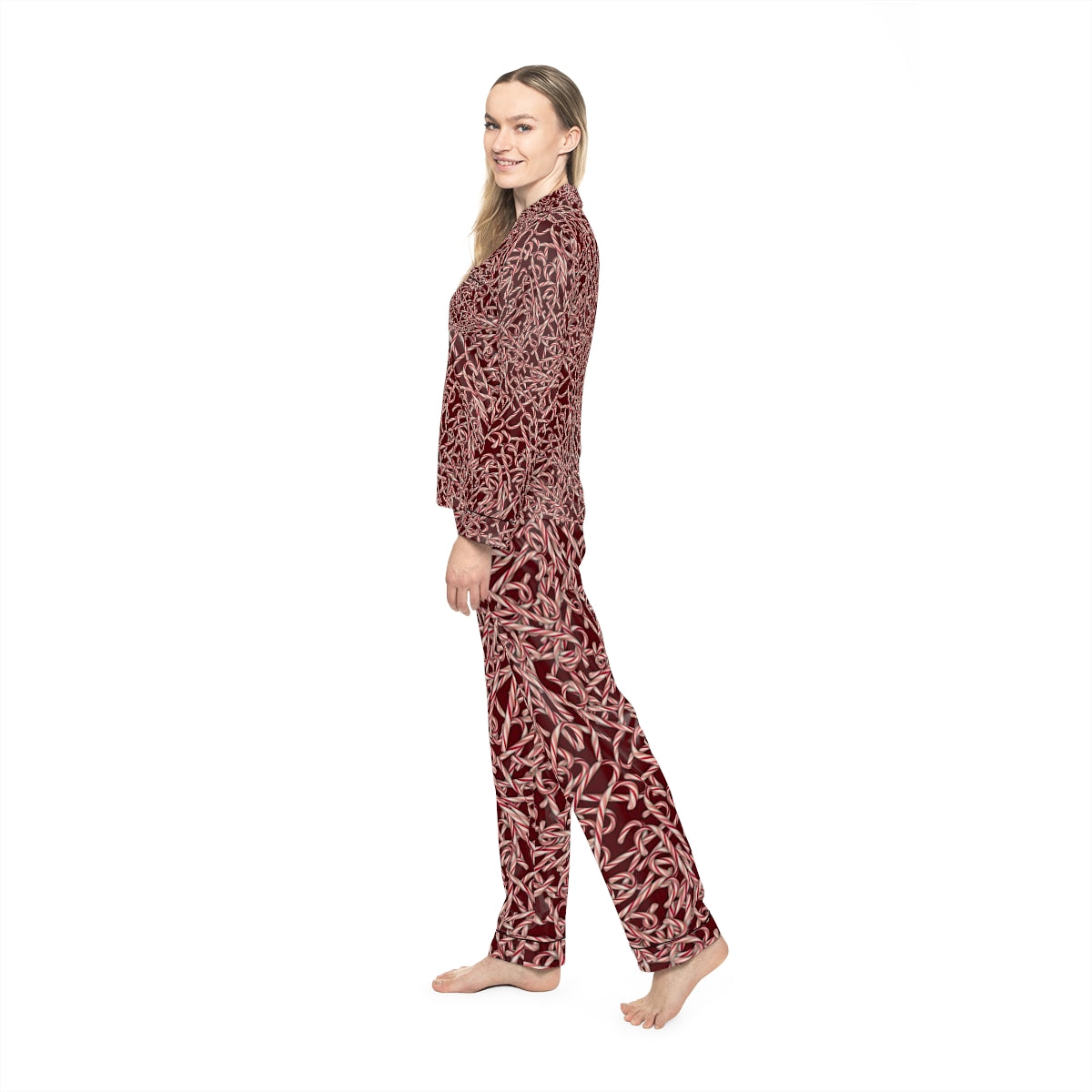 Candy Cane Pattern Women's Satin Pajamas (AOP)