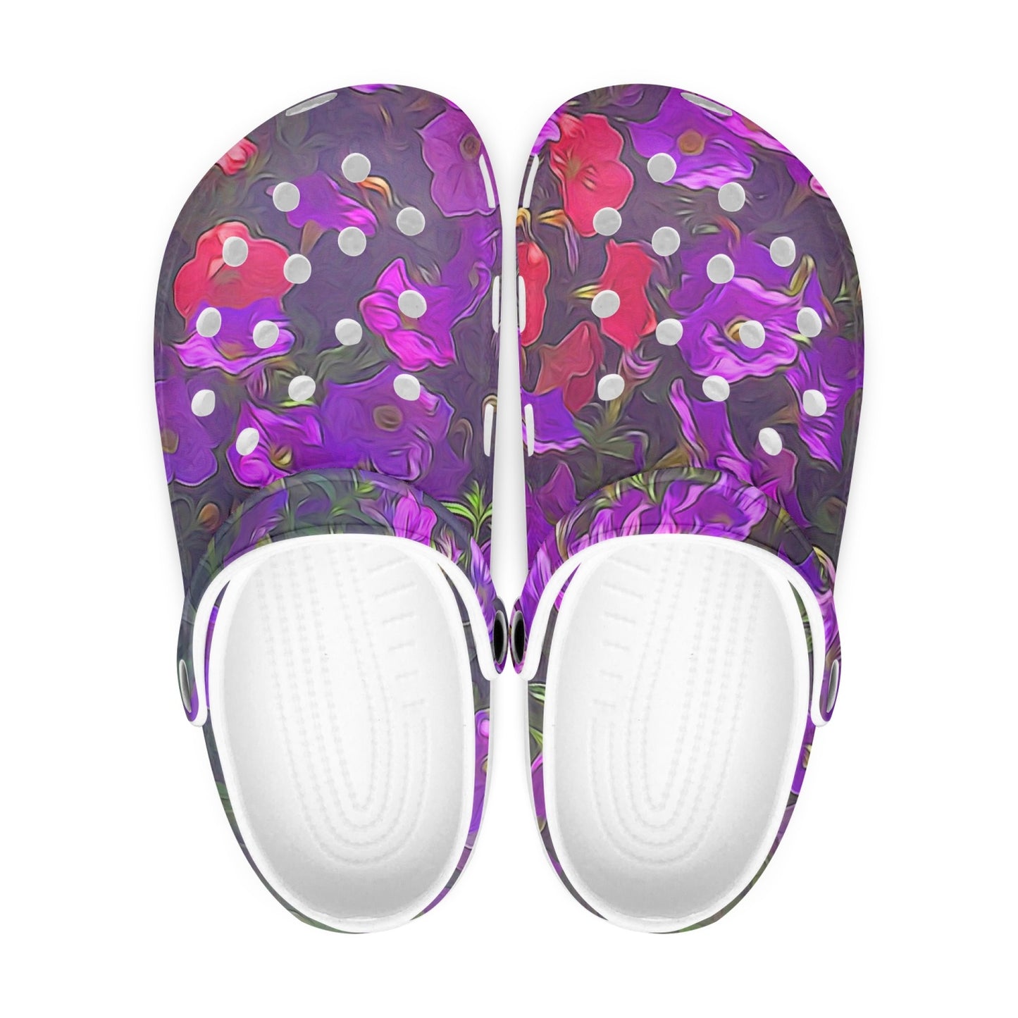 Purple Petunias 413. All Over Printed Clogs