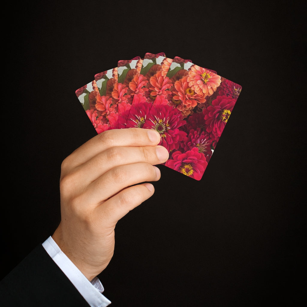 Peach and Pink Zinnias Custom Poker Cards
